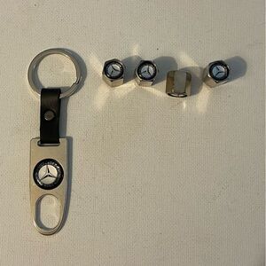 Mercedes Benz metal keychain & valve Stem caps in Silver NWT